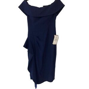 NWT Betsy & Adam Off-The-Shoulder Ruffle Dress Navy Varies